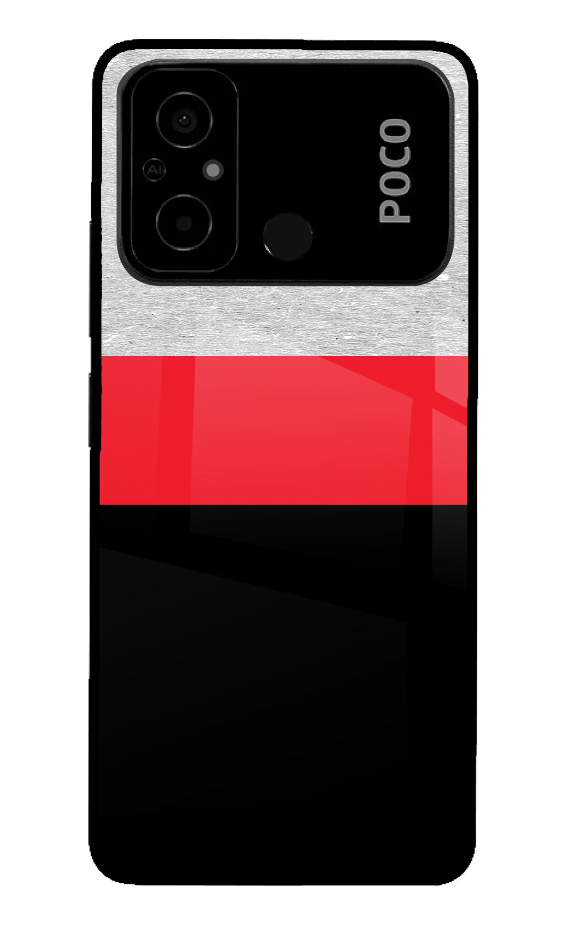 Tri Color Pattern Poco C55 Glass Case Back Cover by Casekaro