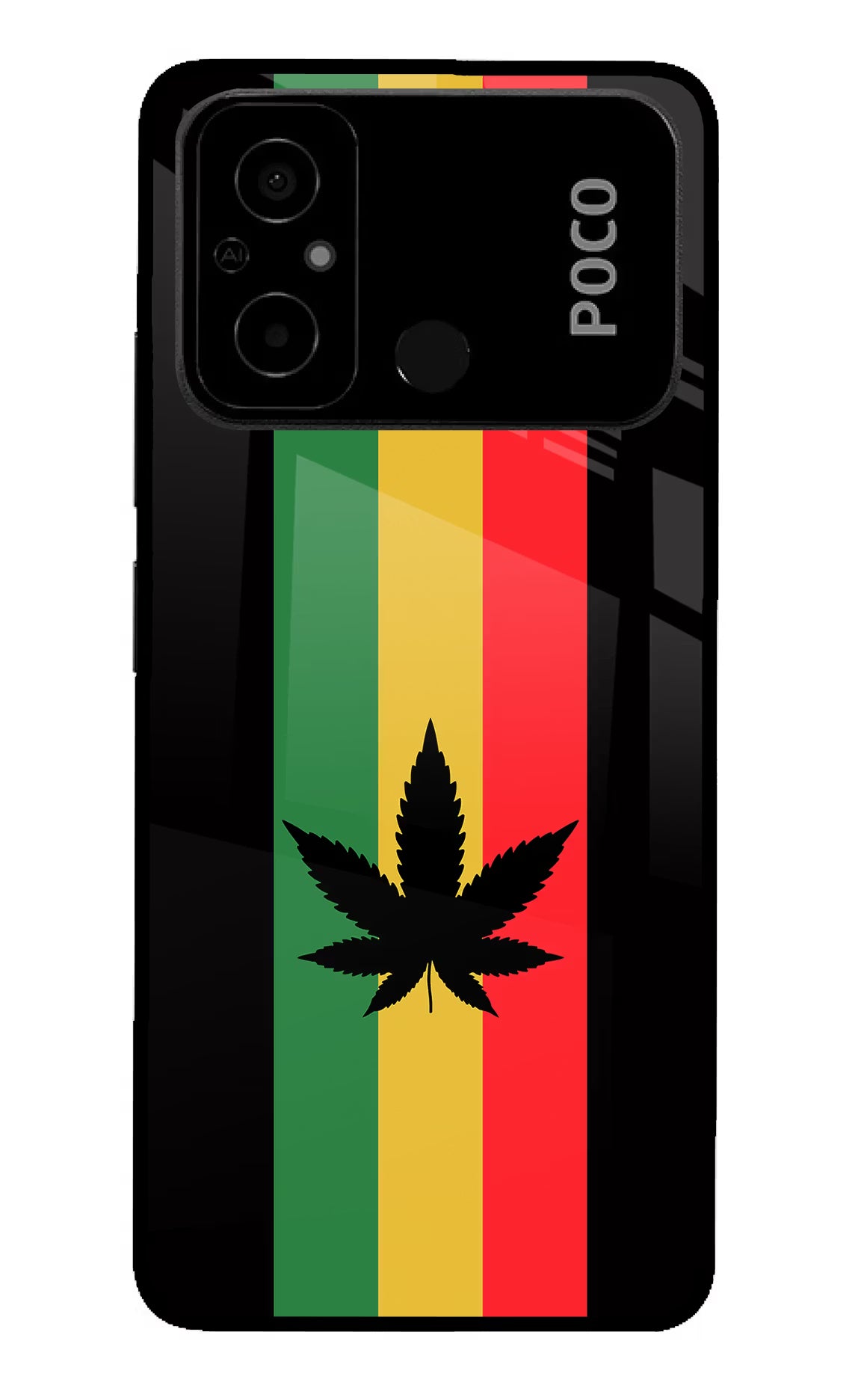 Weed Flag Poco C55 Glass Case Back Cover by Casekaro