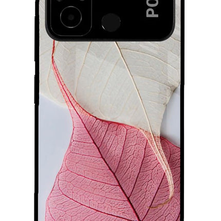 White Pink Leaf Poco C55 Glass Case