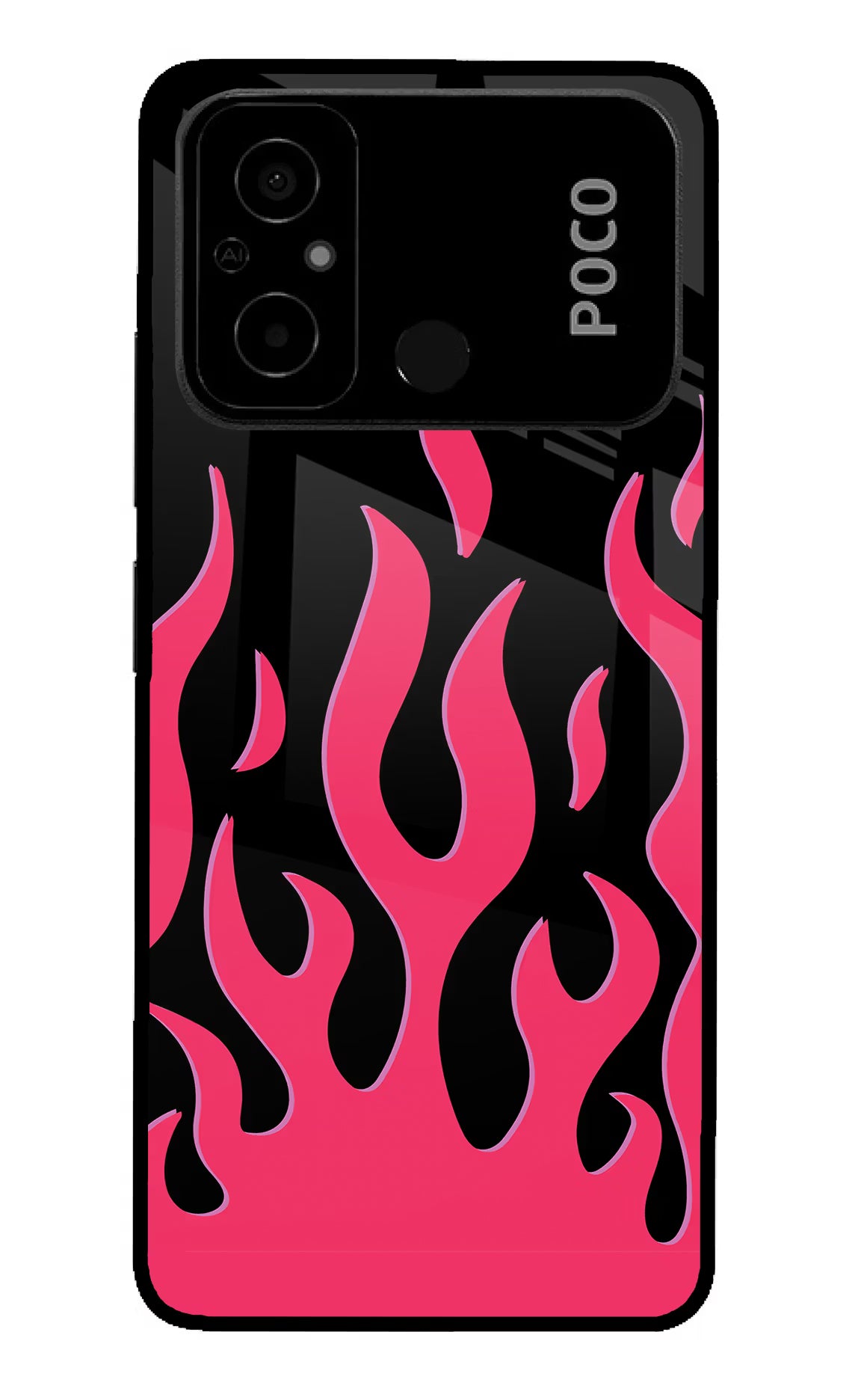 Fire Flames Poco C55 Glass Case Back Cover by Casekaro