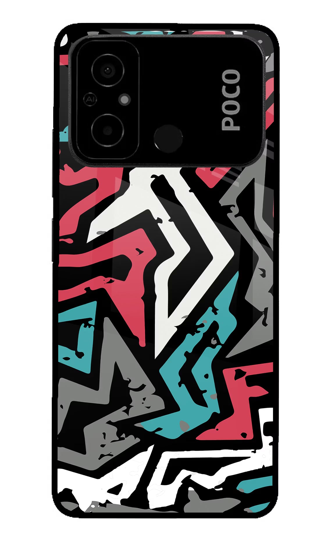 Geometric Graffiti Poco C55 Glass Case Back Cover by Casekaro
