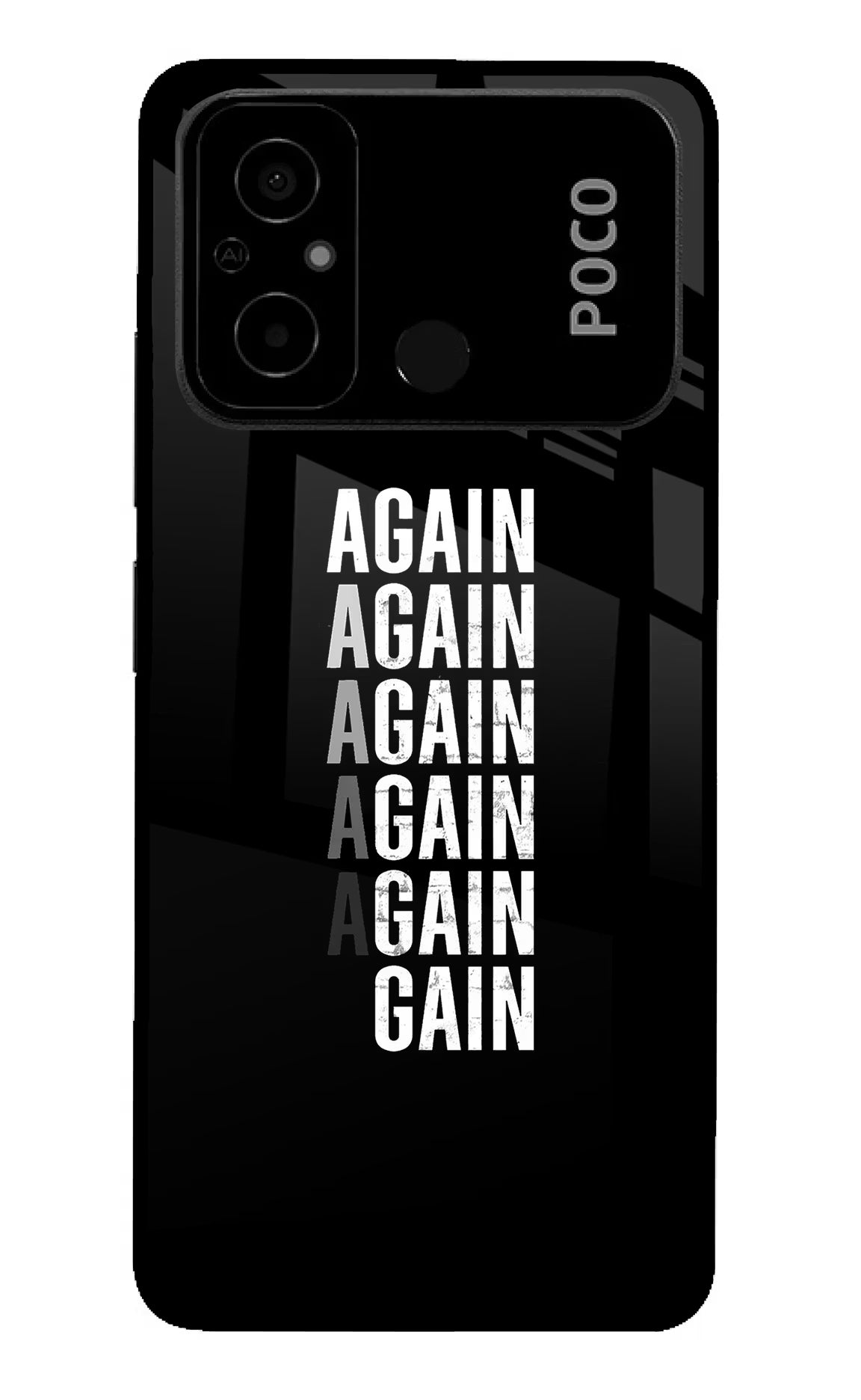 Again Again Gain Poco C55 Glass Case Back Cover by Casekaro