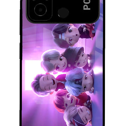 BTS Chibi Poco C55 Glass Case