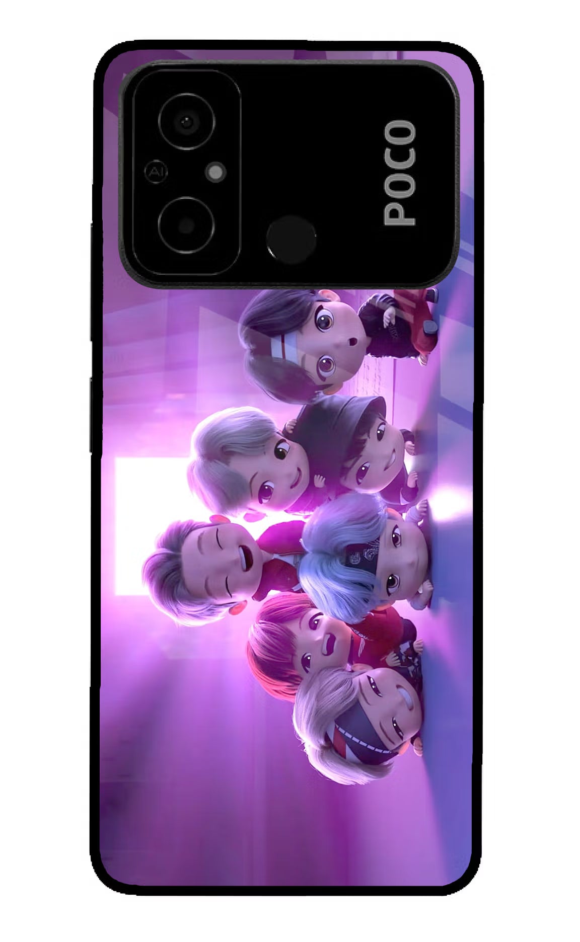 BTS Chibi Poco C55 Glass Case
