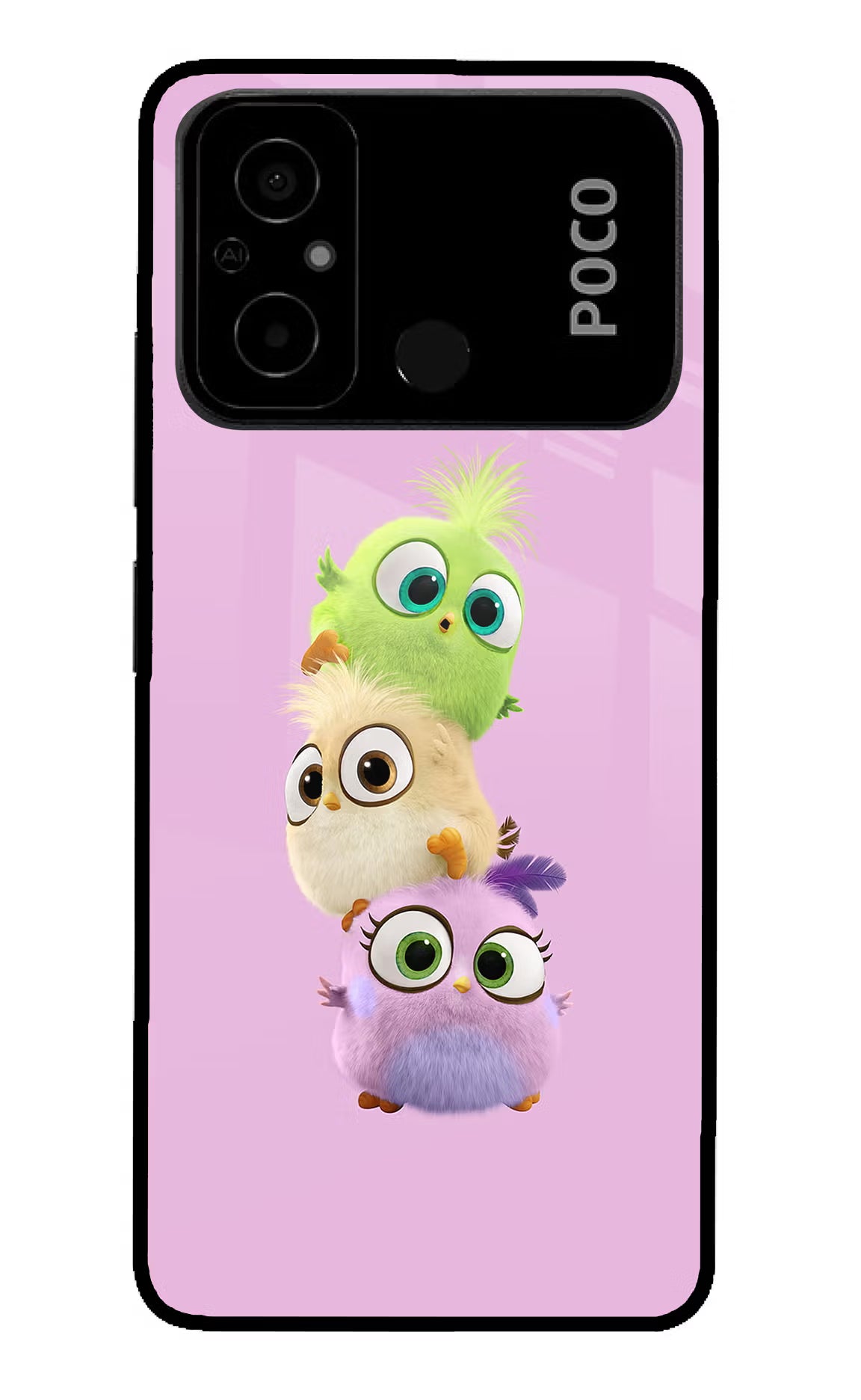 Cute Little Birds Poco C55 Glass Case Back Cover by Casekaro