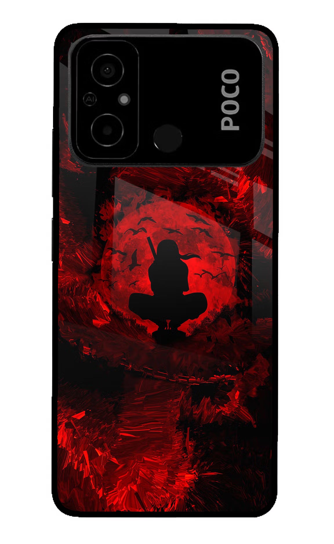 Itachi Uchiha Poco C55 Glass Case Back Cover by Casekaro