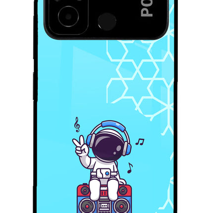 Cute Astronaut Chilling Poco C55 Glass Case