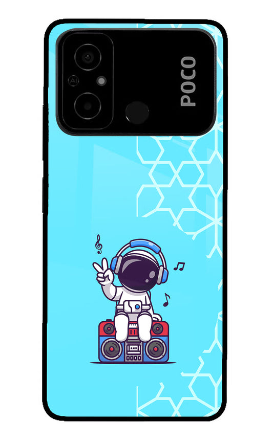 Cute Astronaut Chilling Poco C55 Glass Case