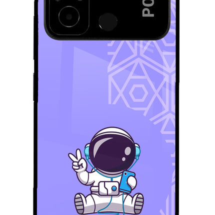 Cute Astronaut Chilling Poco C55 Glass Case