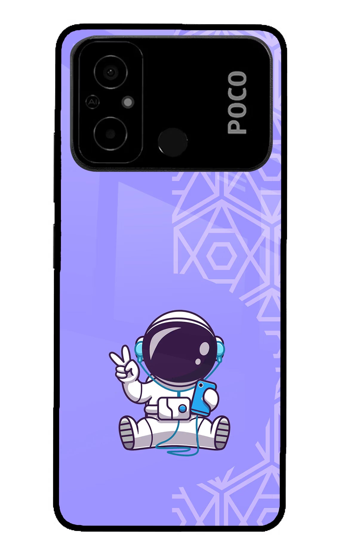 Cute Astronaut Chilling Poco C55 Glass Case Back Cover by Casekaro