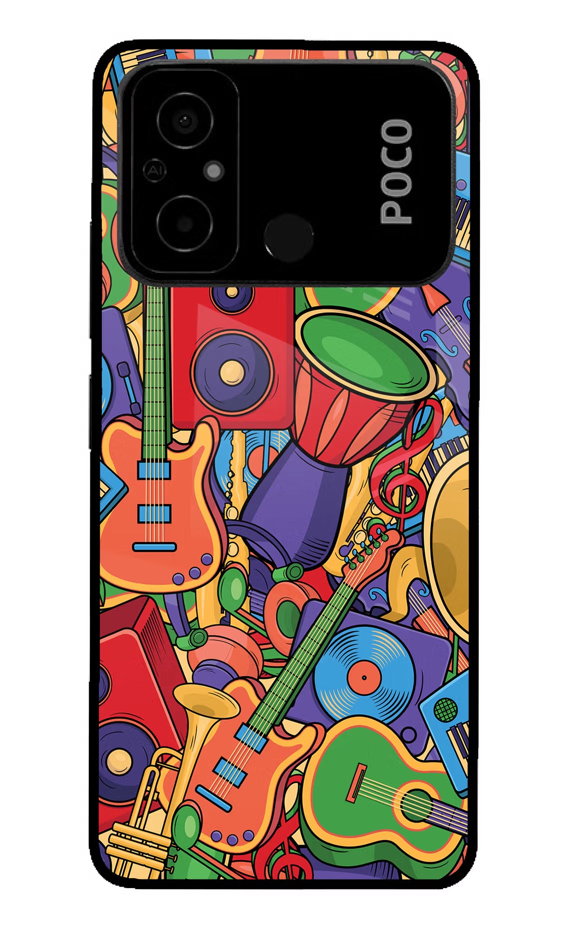 Music Instrument Doodle Poco C55 Glass Case Back Cover by Casekaro