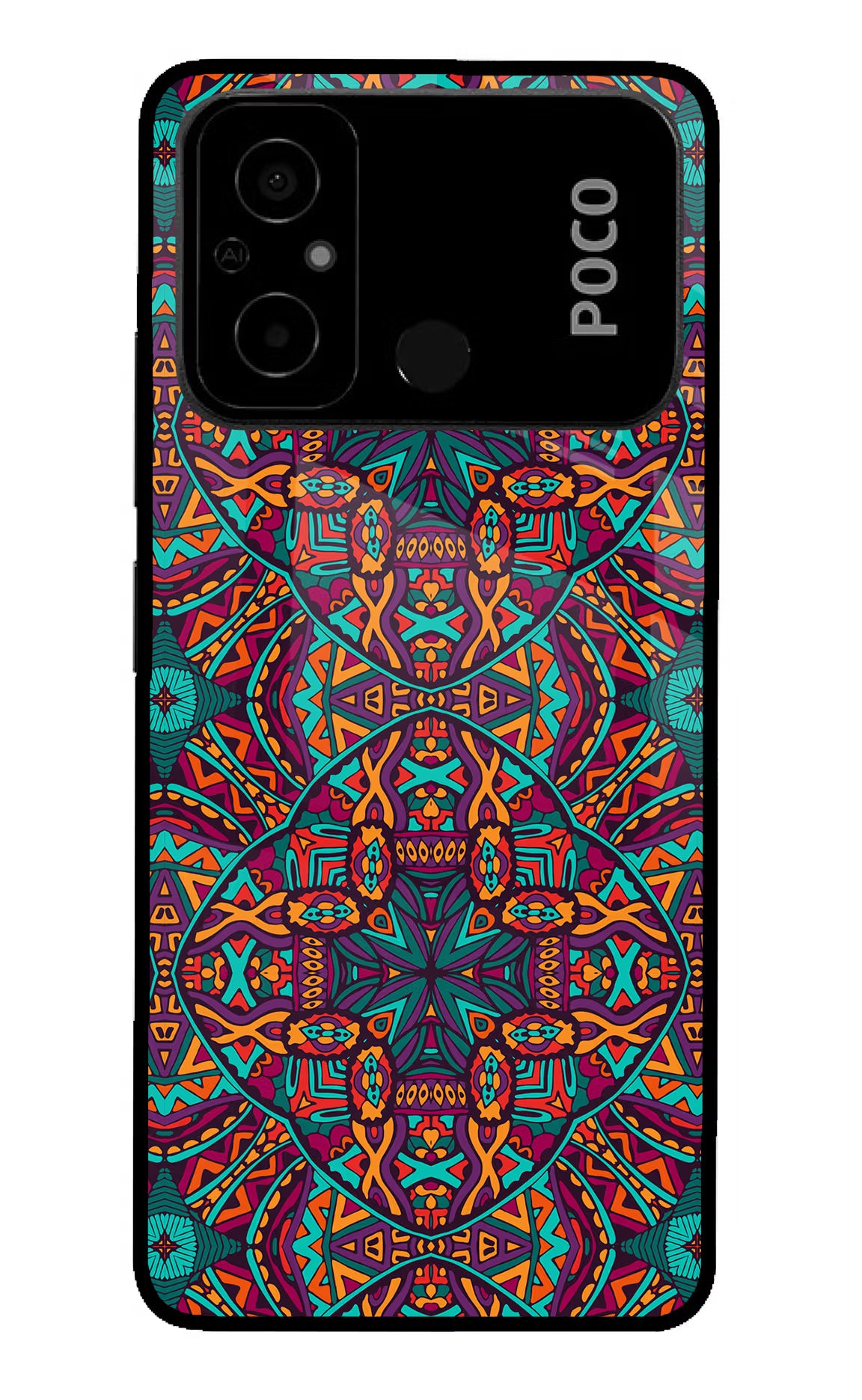 Colour Mandala Poco C55 Glass Case Back Cover by Casekaro