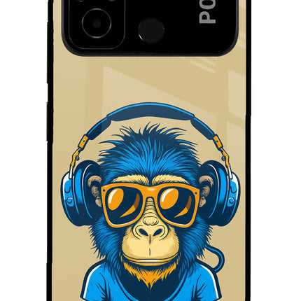 Monkey Headphone Poco C55 Glass Case