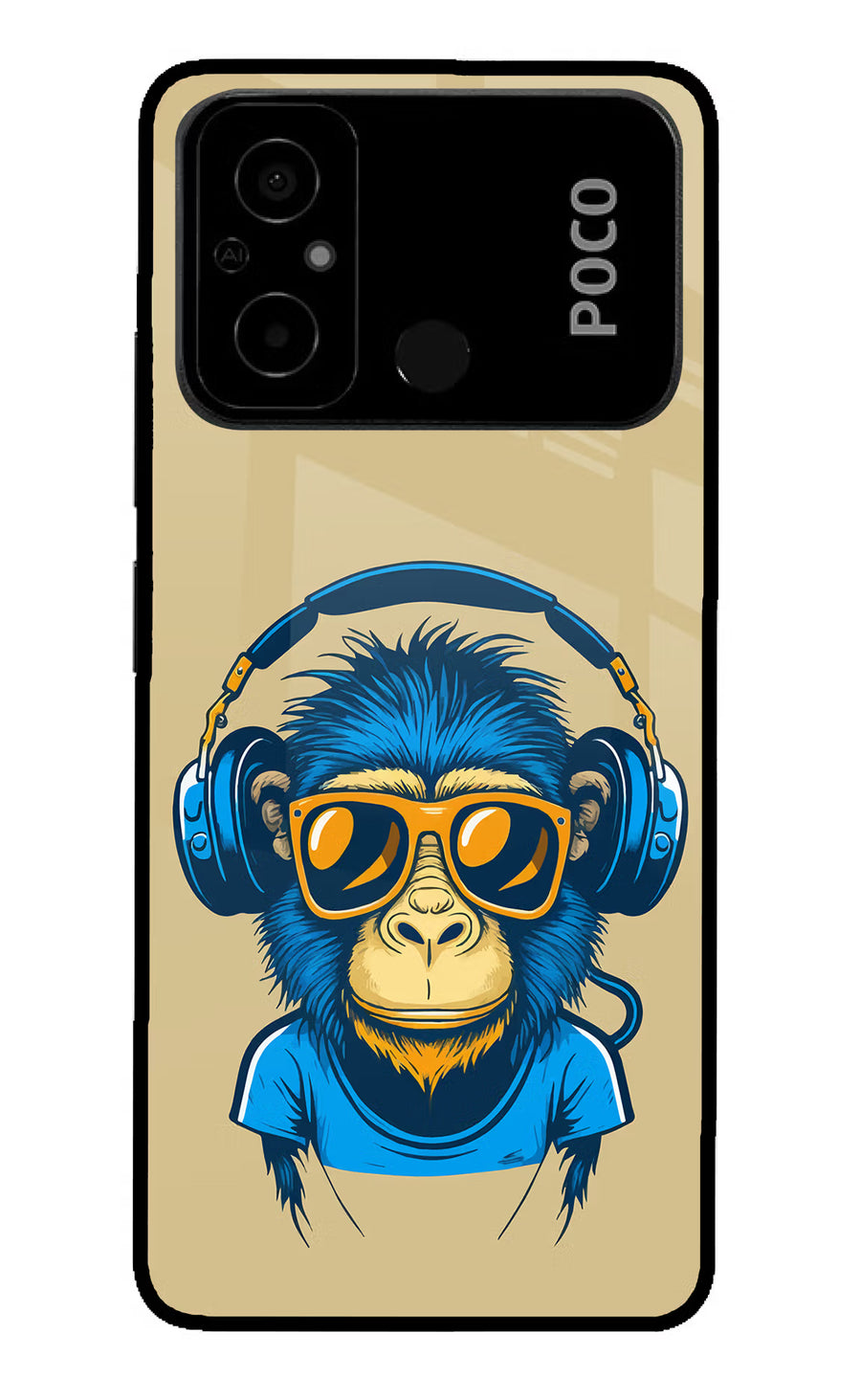 Monkey Headphone Poco C55 Back Cover, Glass case