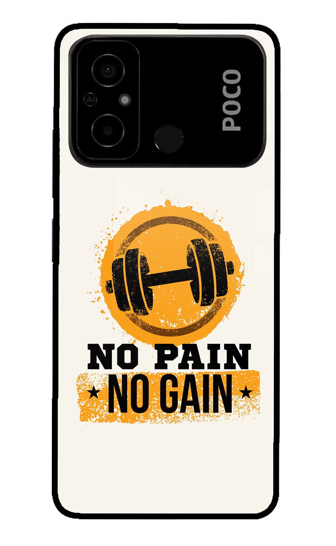 No Pain No Gain Poco C55 Glass Case Back Cover by Casekaro