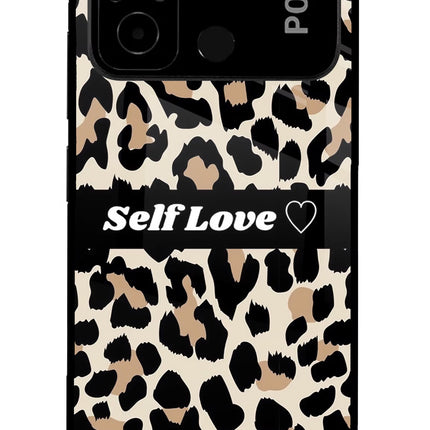 Leopard Print Self Love Poco C55 Glass Case