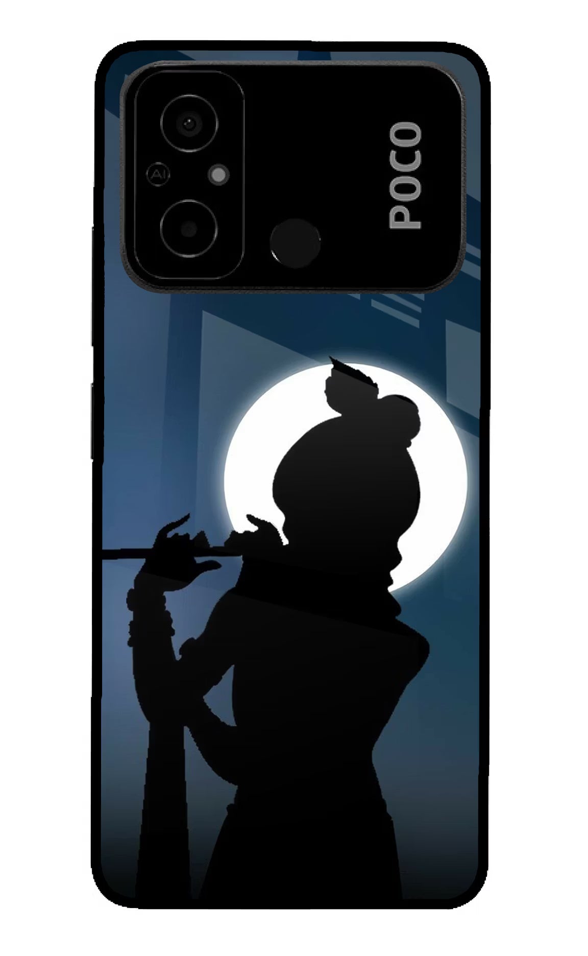 Shri Krishna Silhouette Poco C55 Glass Case Back Cover by Casekaro