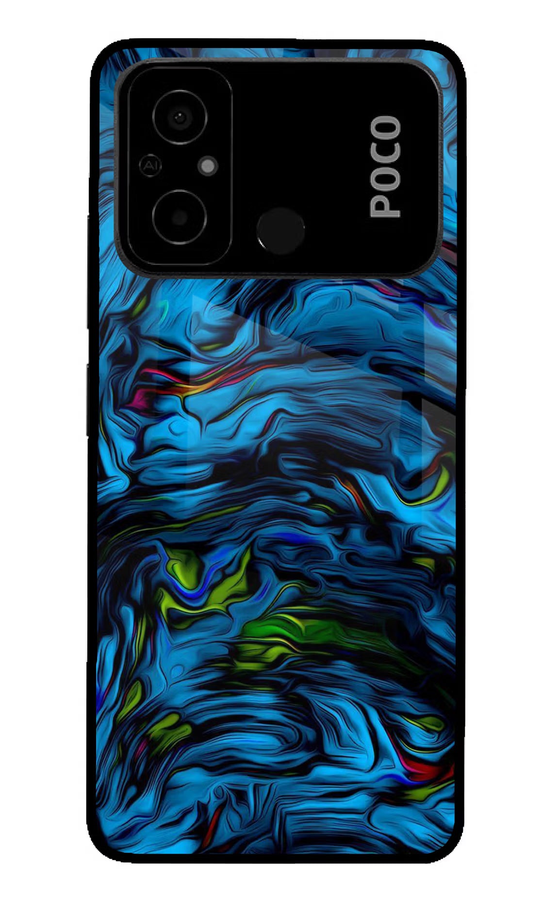 Dark Blue Abstract Poco C55 Glass Case
