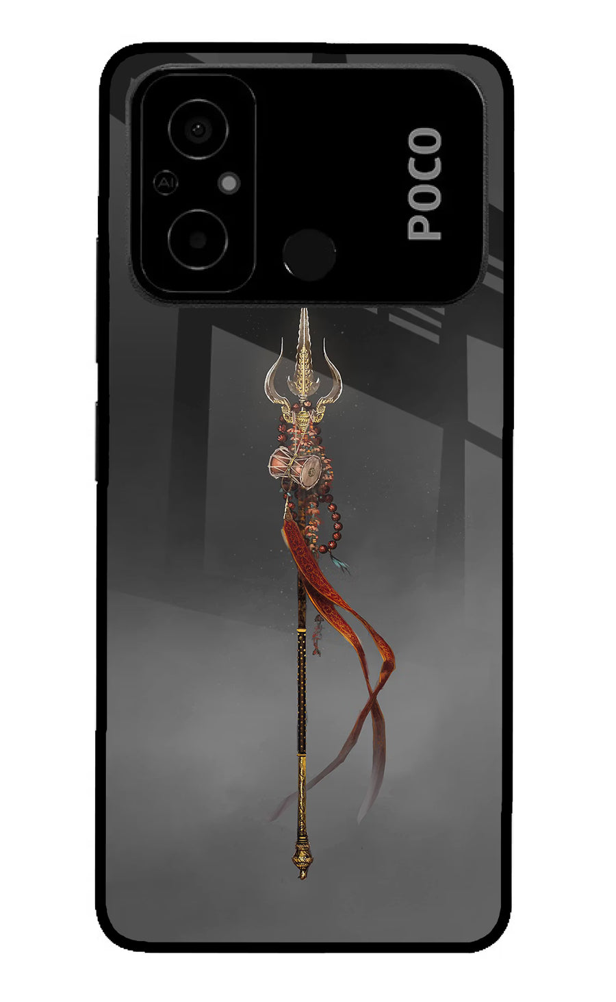 Shiv Trishul Poco C55 Back Cover, Glass case