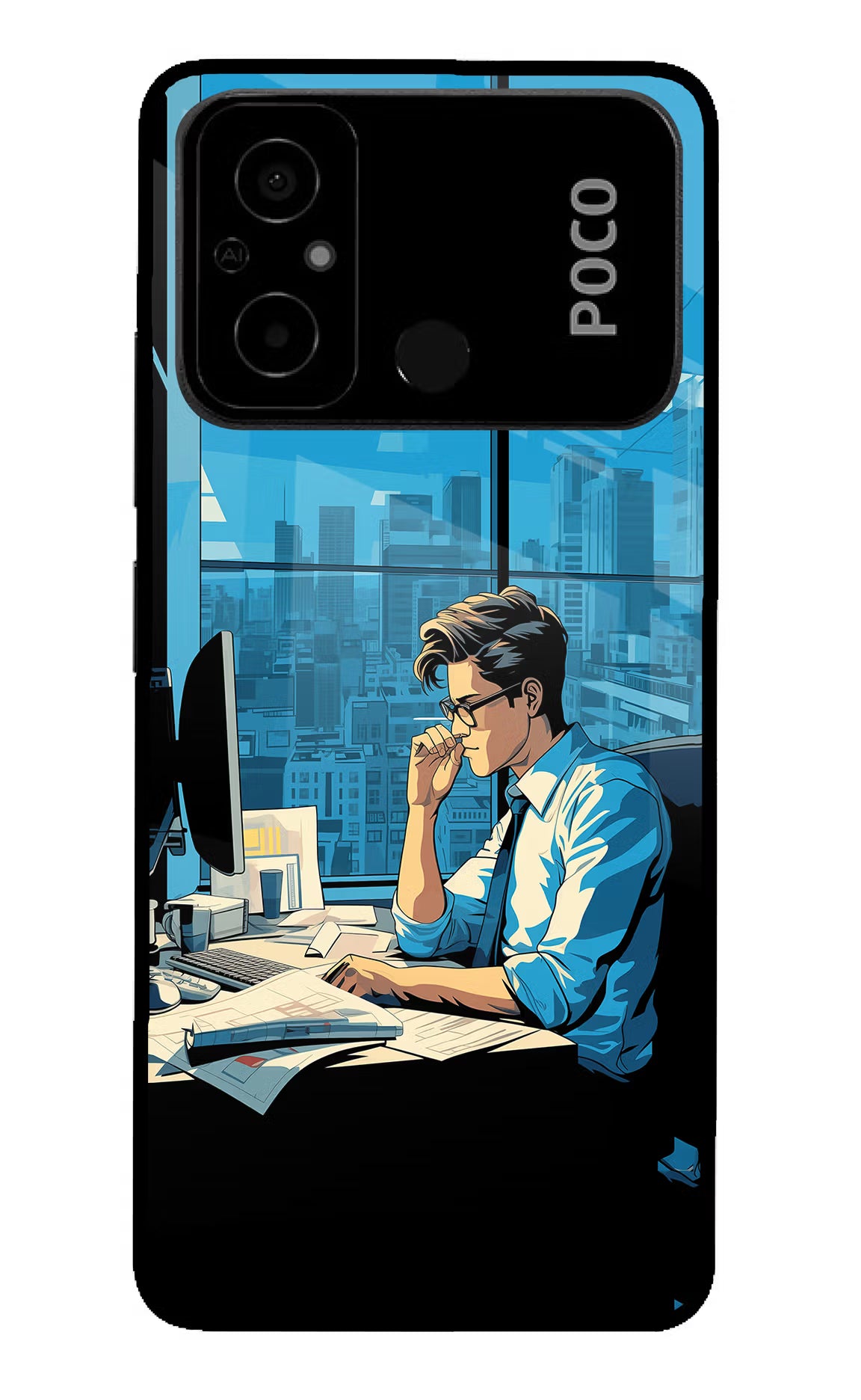 Focused Hustler (AI Generated) Poco C55 Glass Case Back Cover by Casekaro