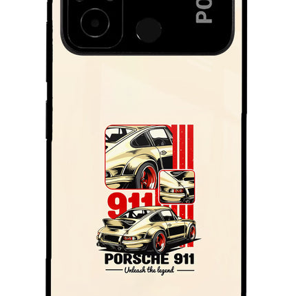Classic Porsche 911 Poco C55 Glass Case Back Cover by Casekaro