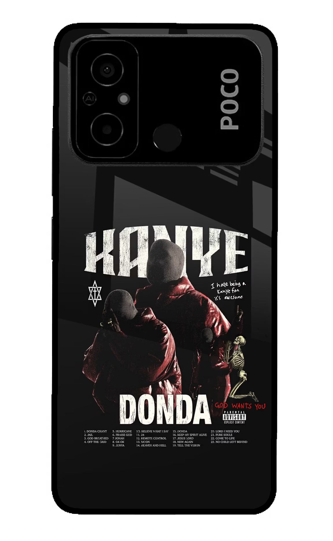 Donda Kanye West Poco C55 Glass Case Back Cover by Casekaro