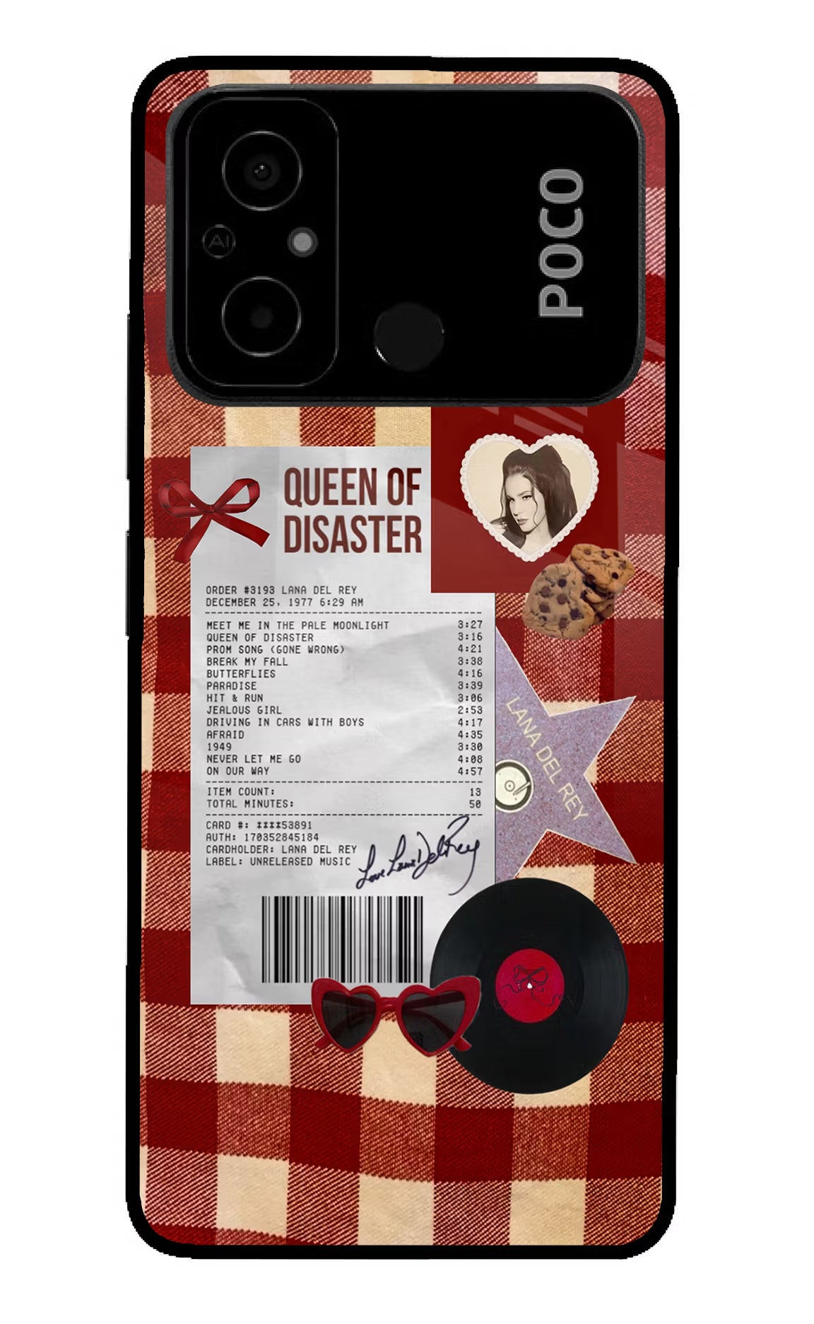 Queen of Disaster Poco C55 Glass Case Back Cover by Casekaro