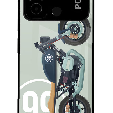 Classic Cafe Racer 99 Poco C55 Glass Case Back Cover by Casekaro