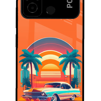 Palm Drive 80s Poco C55 Glass Case
