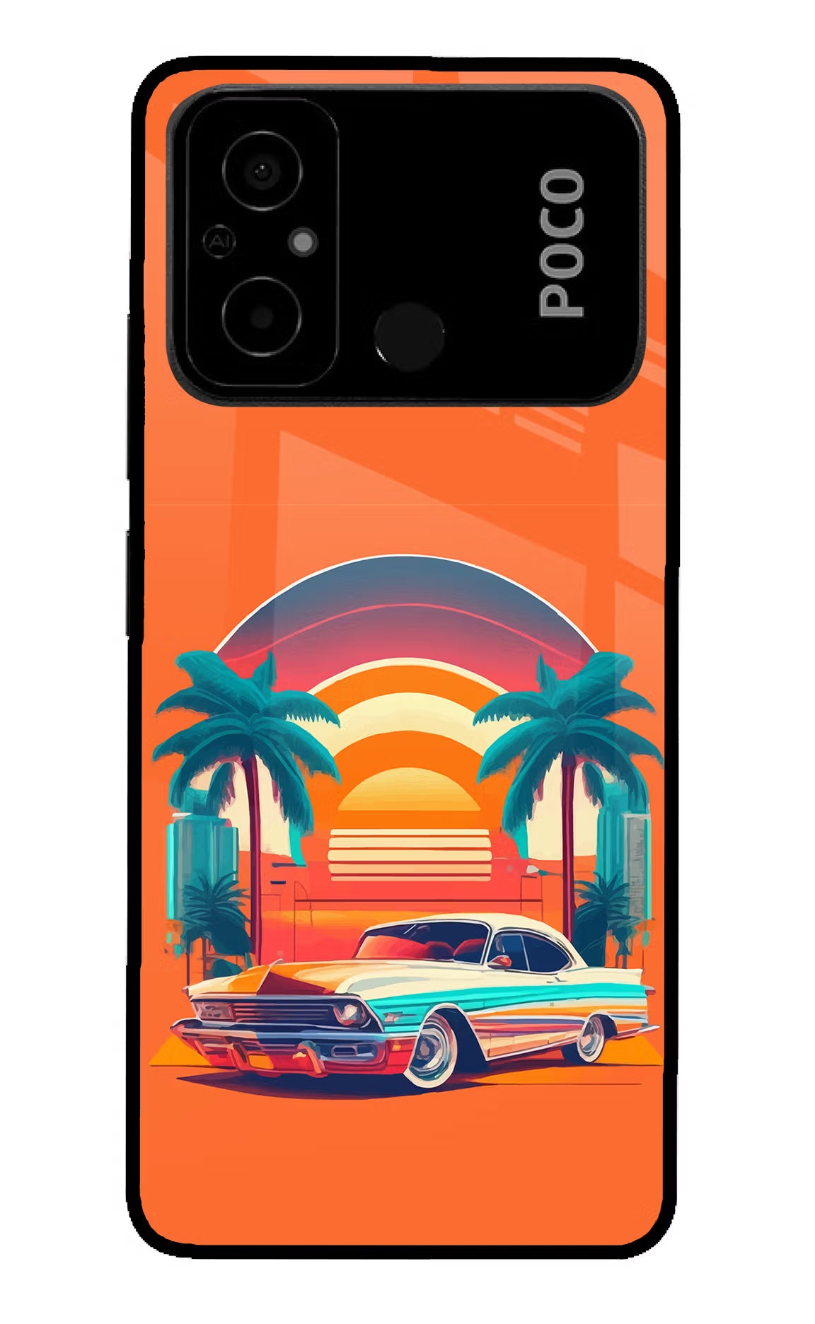 Palm Drive 80s Poco C55 Glass Case