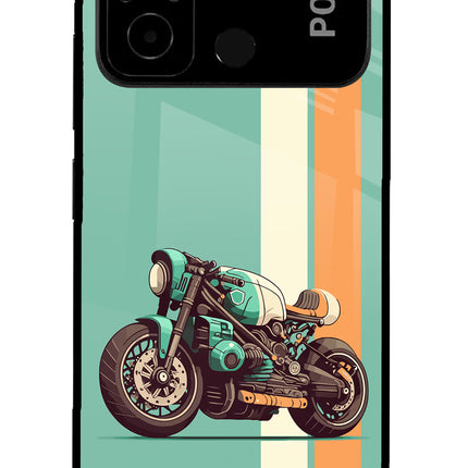 Striped Moto Drift Poco C55 Glass Case