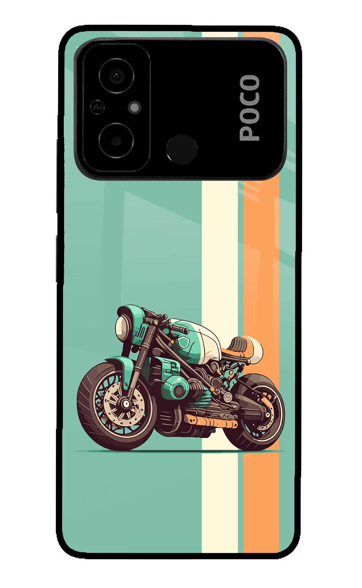 Striped Moto Drift Poco C55 Glass Case