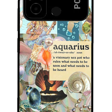 Aquarius Zodiac Poco C55 Glass Case