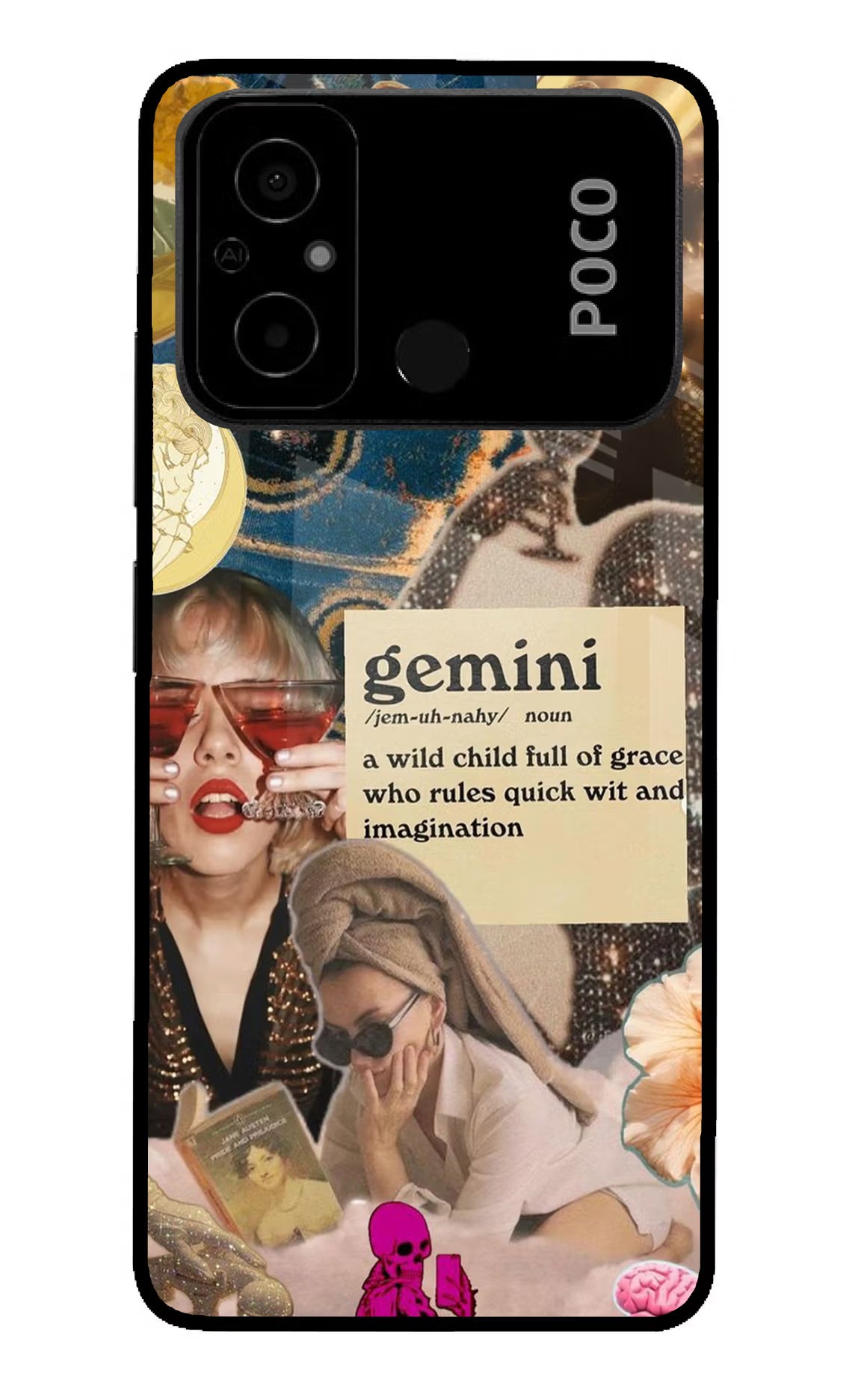 Gemini Zodiac Poco C55 Glass Case Back Cover by Casekaro