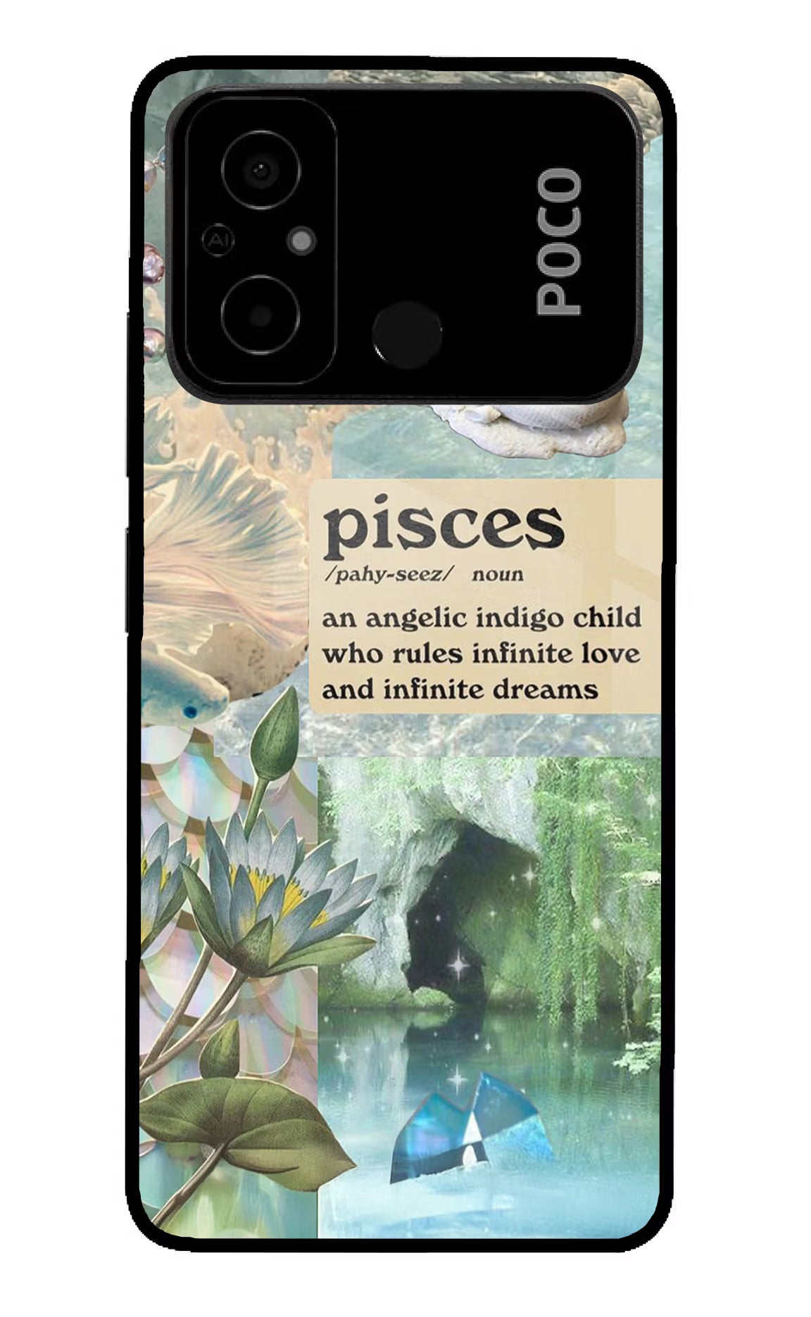 Pisces Zodiac Poco C55 Glass Case