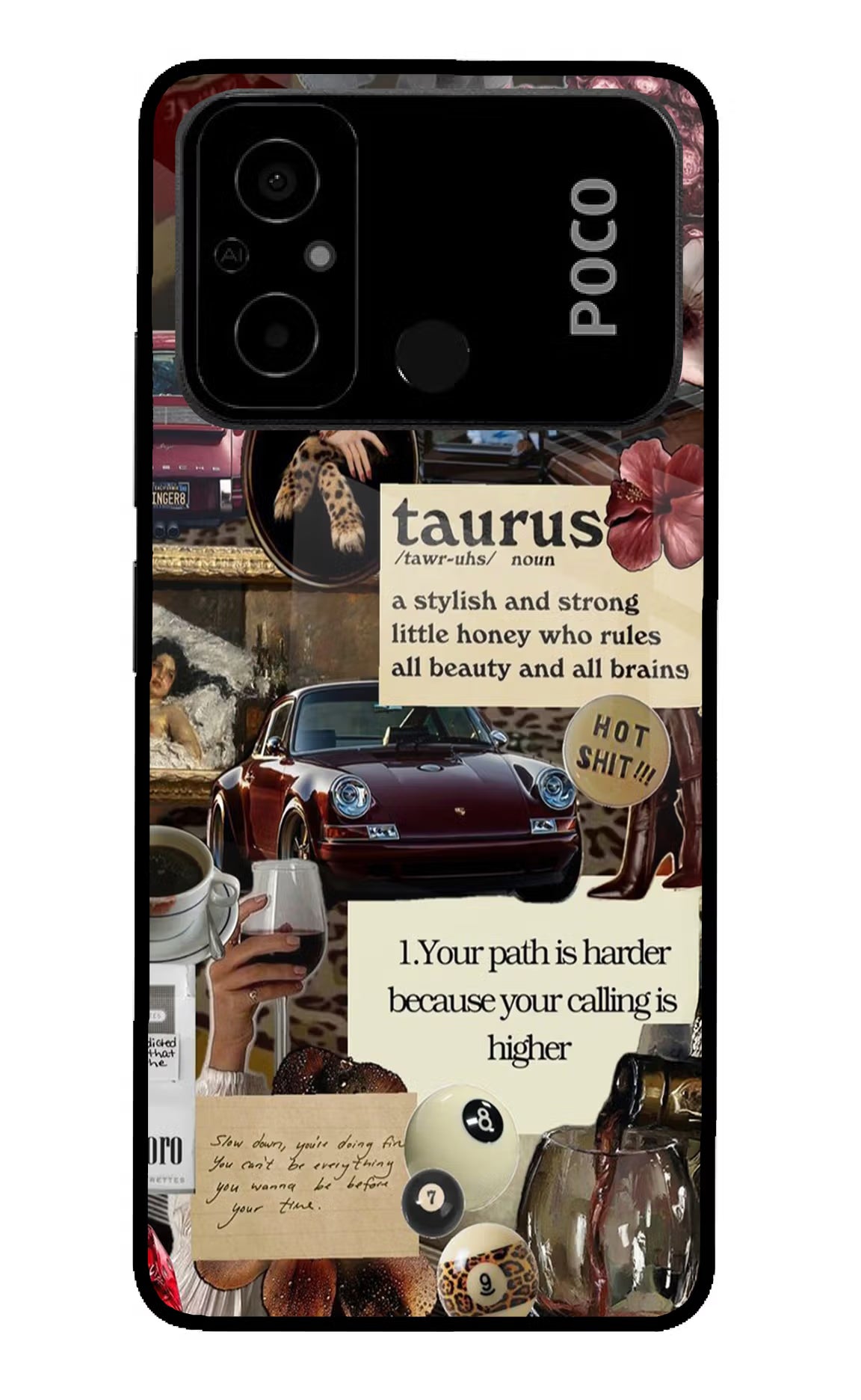 Taurus Zodiac Poco C55 Glass Case Back Cover by Casekaro