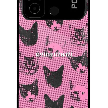 Pink Cats Poco C55 Glass Case