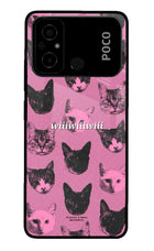Pink Cats Poco C55 Glass Case