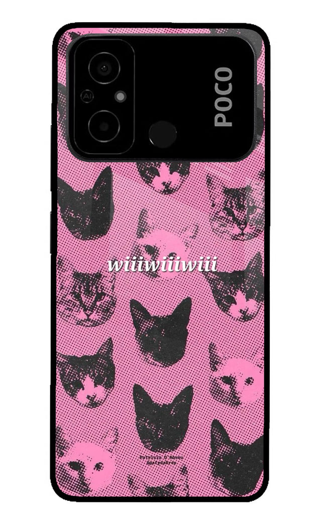 Pink Cats Poco C55 Glass Case