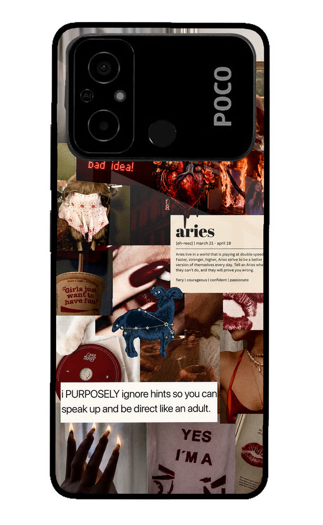 Zodiac Aries Poco C55 Glass Case