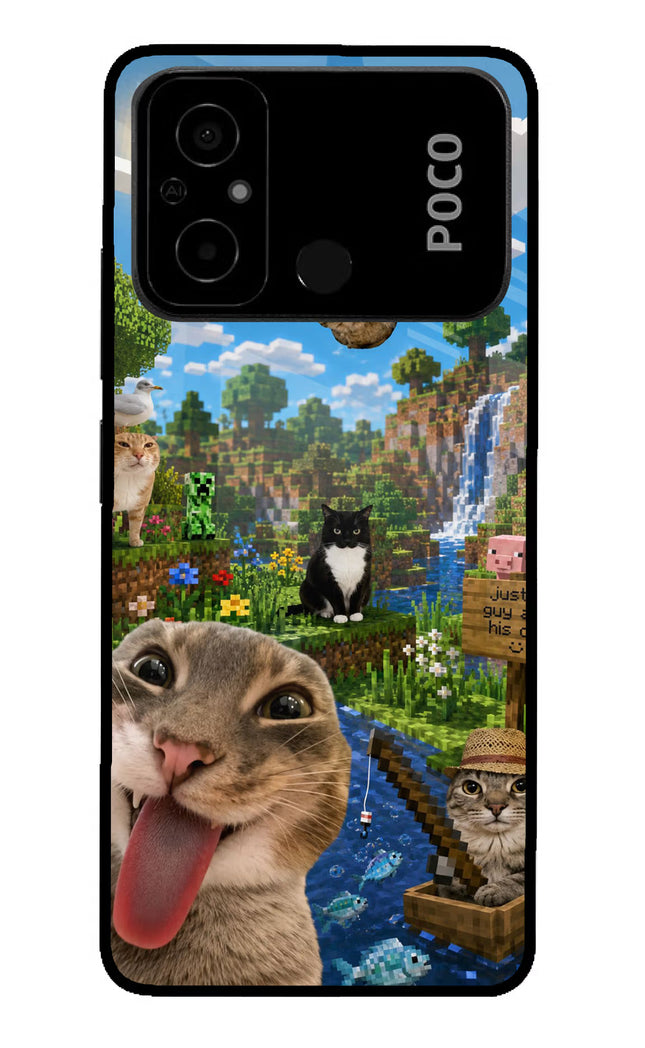 Minecraft Cat Chaos Poco C55 Glass Case