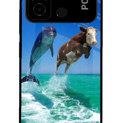 Dolphin vs Cow Poco C55 Glass Case