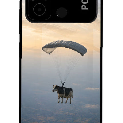 Skydiving Cow Poco C55 Glass Case