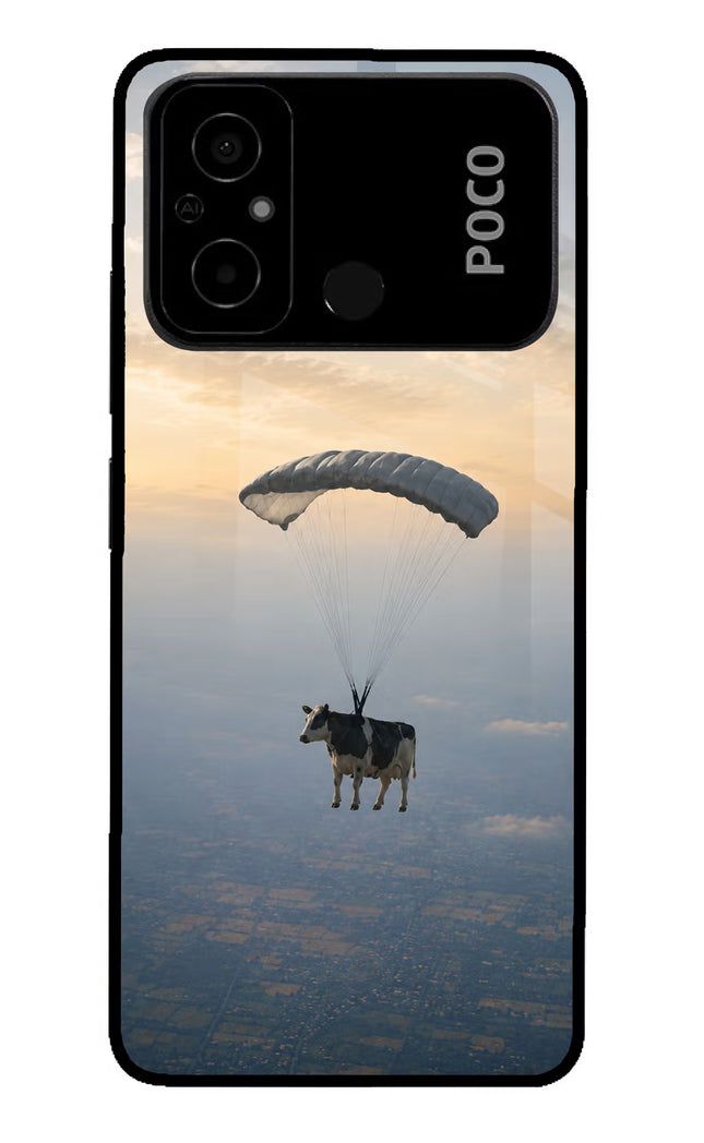 Skydiving Cow Poco C55 Glass Case