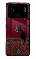 Midnight Cat Poco C55 Glass Case Back Cover by Casekaro