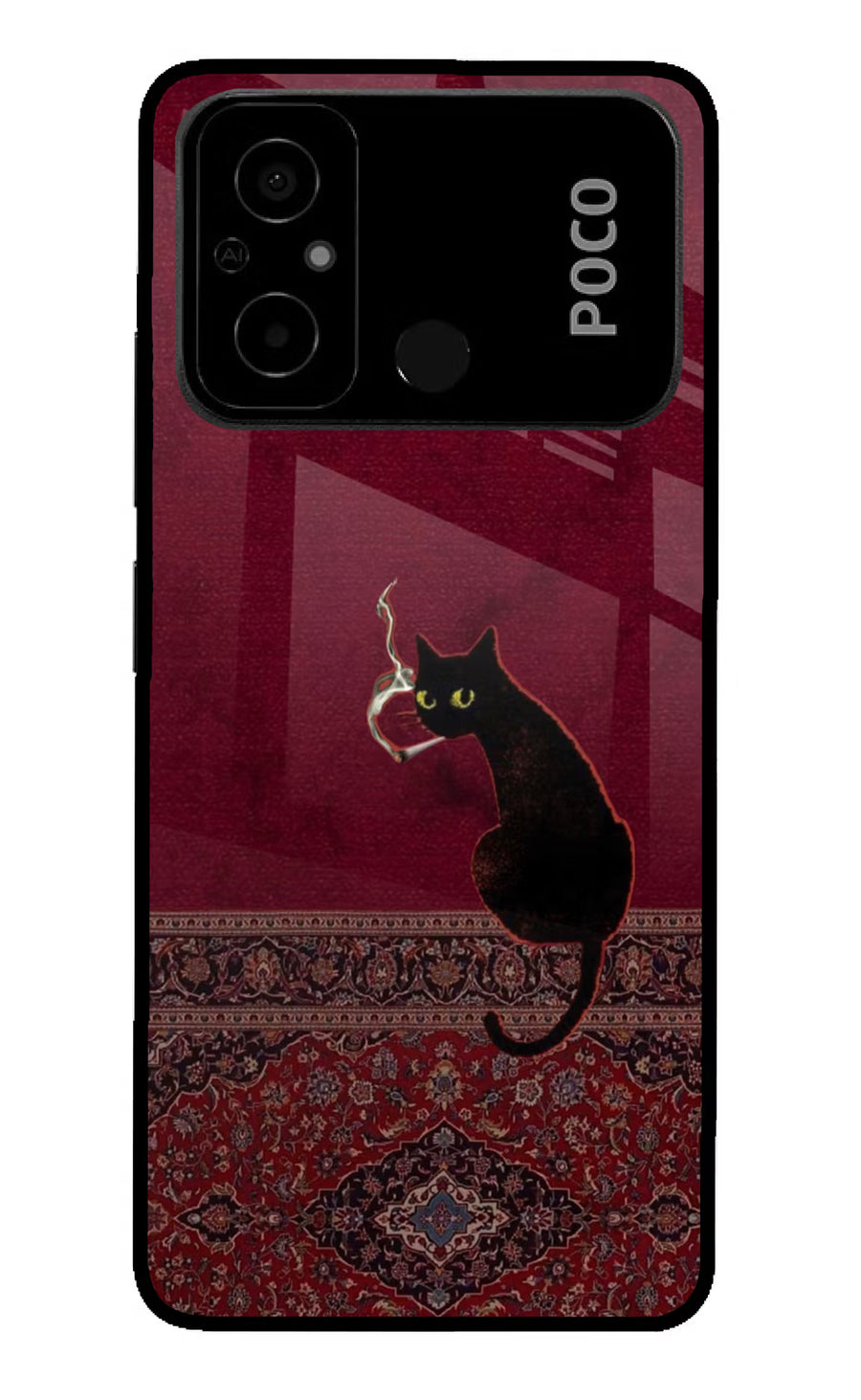 Midnight Cat Poco C55 Back Cover, Glass case