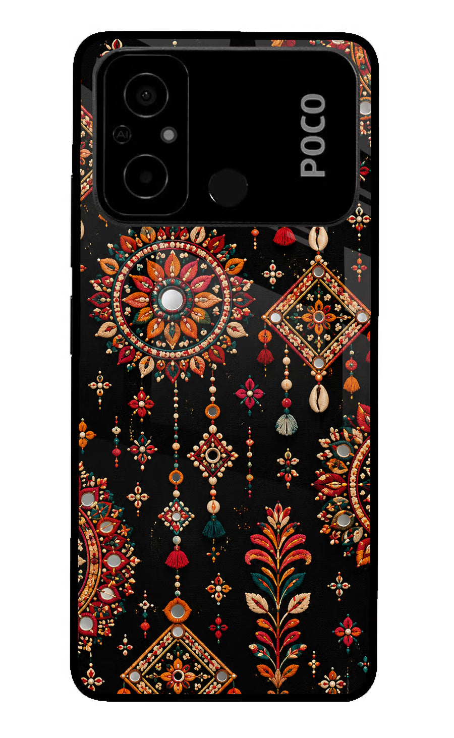 Boho Noir Poco C55 Back Cover, Glass case