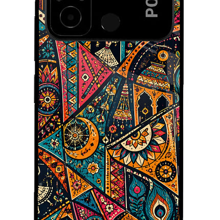 Folk Print Poco C55 Glass Case