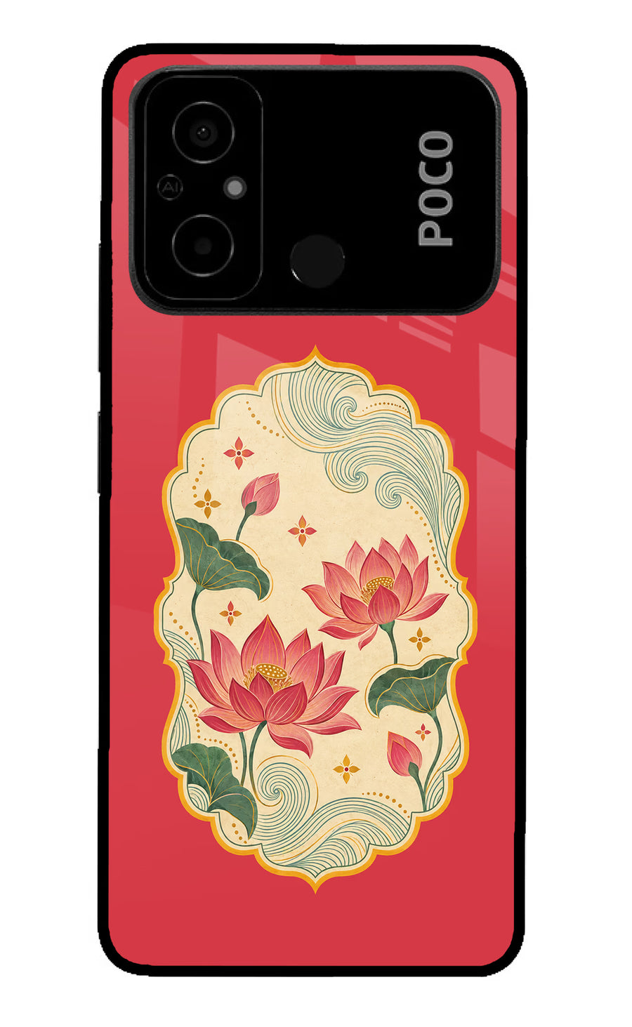 Pink Lotus Poco C55 Back Cover, Glass case
