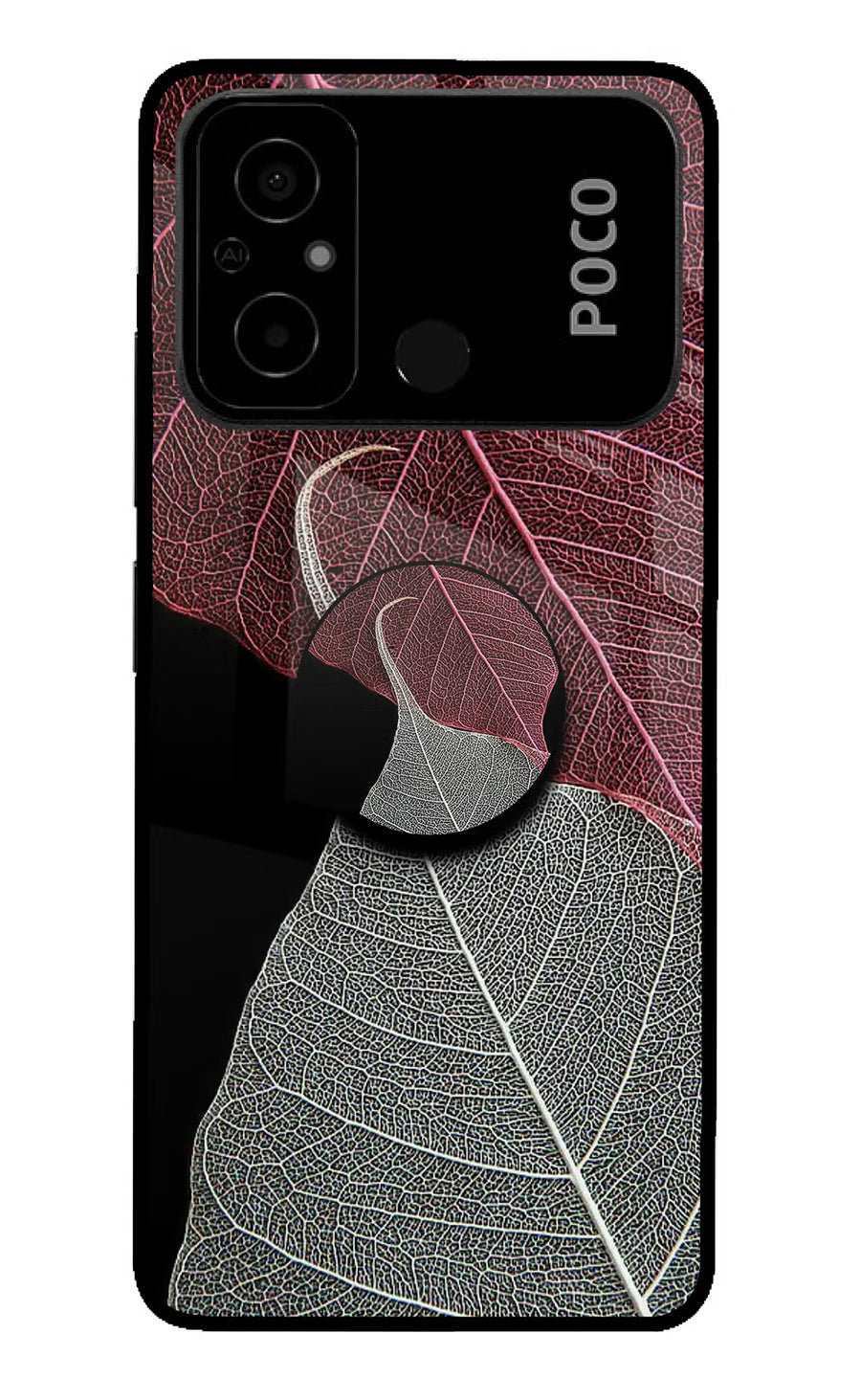 Leaf Pattern Poco C55 Pop Case, Glass case